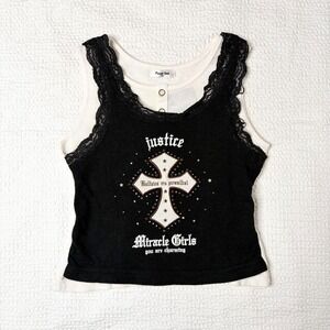 Paint Set layered lace trim grungy cross tank from japan